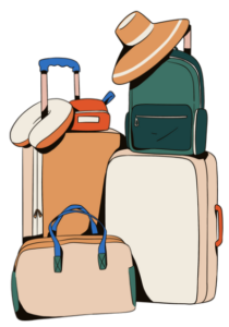 llustration de plusieurs valises et sacs de voyage, symbolisant la prévention des infestations de punaises de lit lors des déplacements et voyages.