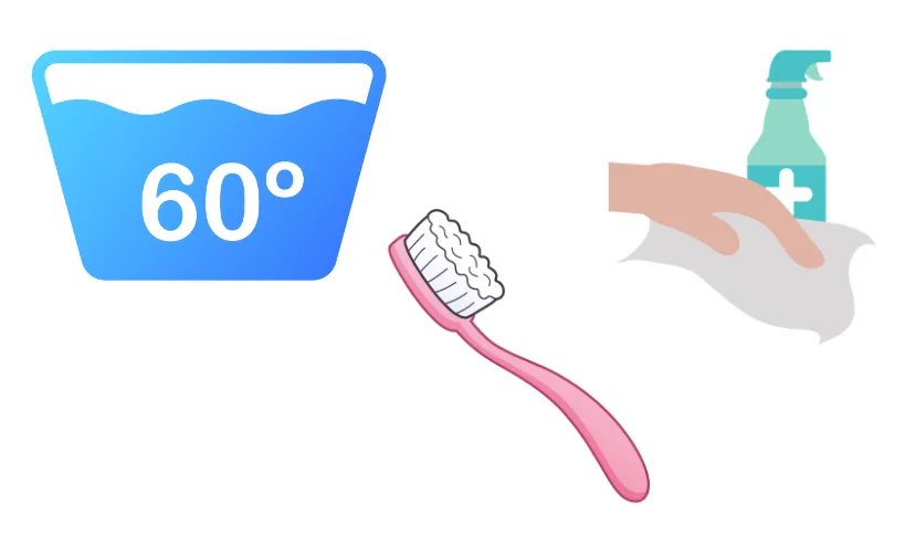 Illustration de lavage à haute température, brosse et nettoyage pour lutter contre les punaises de lit.