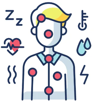 Illustration des symptômes possibles après une piqûre de moustique : fièvre, fatigue et démangeaisons