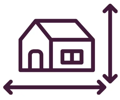 Icône d'une maison avec des flèches représentant des dimensions.