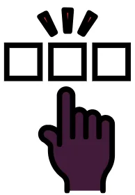 Icône représentant un choix multiple avec une main pointant vers une option sélectionnée.