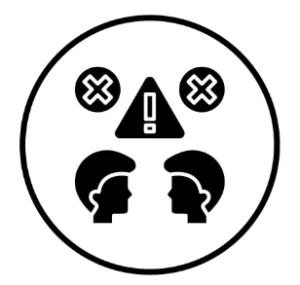 Symbole d'alerte montrant une discussion et des éléments d'interdiction dans un cercle noir.