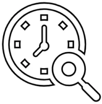 Capture decran 2024 12 17 105338 Icône d'une horloge avec une loupe pour représenter une analyse du temps.