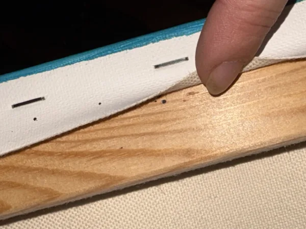 Main soulevant le revêtement d’un sommier en bois pour révéler des traces d’infestation de punaises de lit.
