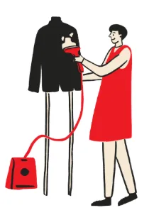 Élimination des punaises de lit avec un défroisseur vapeur Dame utilisant un défroisseur pour traiter ses vêtements