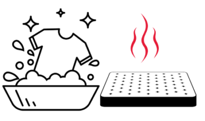 Nettoyage et traitement thermique contre les punaises de lit. Illustration d'un lavage de vêtements et d'un matelas traité par la chaleur contre les punaises de lit.