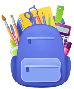 Cartable d’enfant avec fournitures scolaires, possible vecteur de punaises de lit.