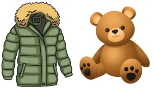 Manteau et peluche d’un enfant, objets sensibles aux punaises de lit à l’école.