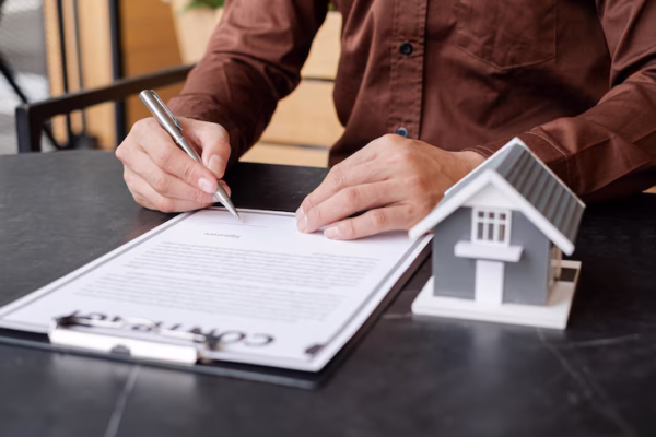 Homme en chemise tenant un papier lors d’une évaluation immobilière